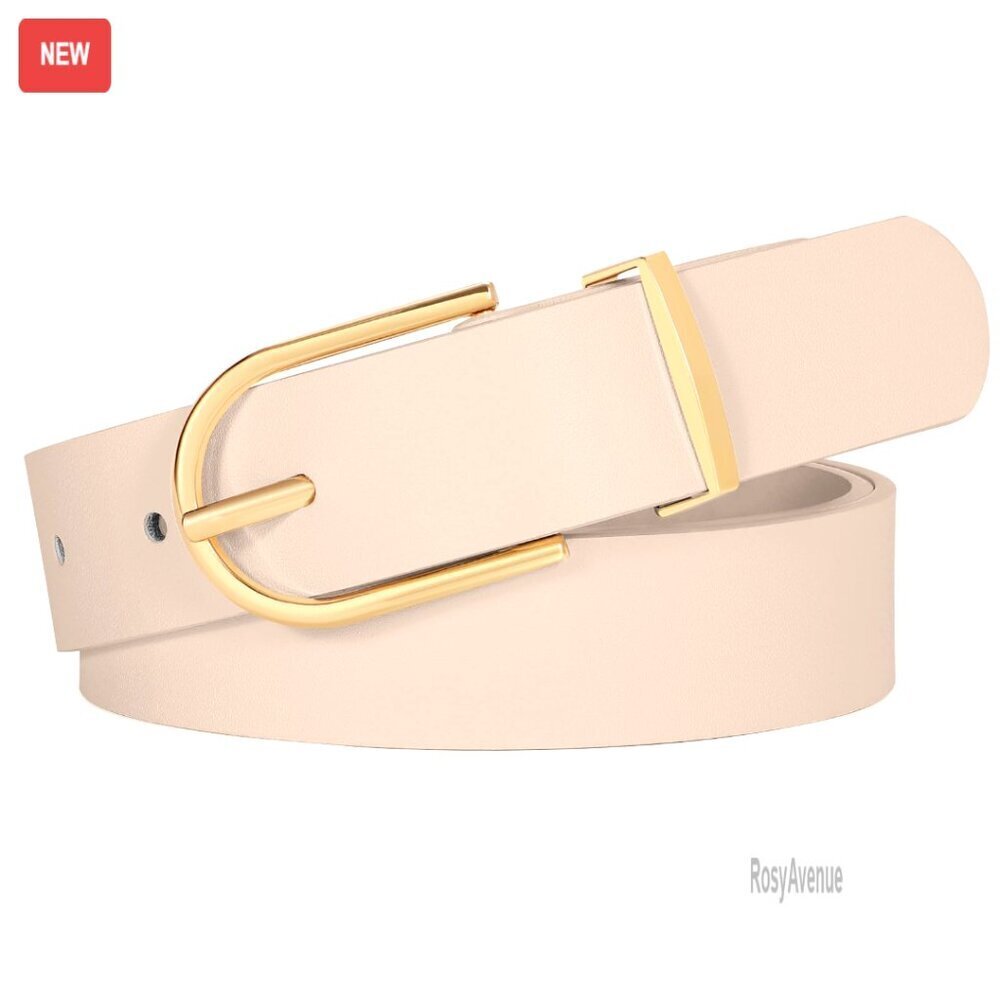 Women's Faux Leather Belt with Gold Curved Buckle, 1" Width, Fits Waist 27-50"